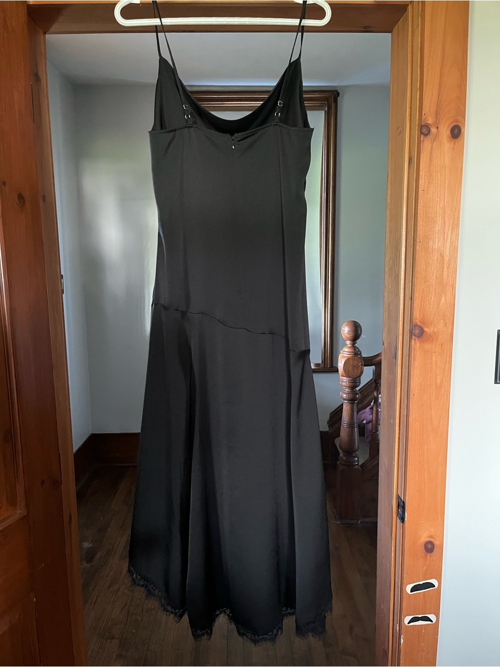 Promesa Black Satin Maxi Slip Dress with Lace Trim
